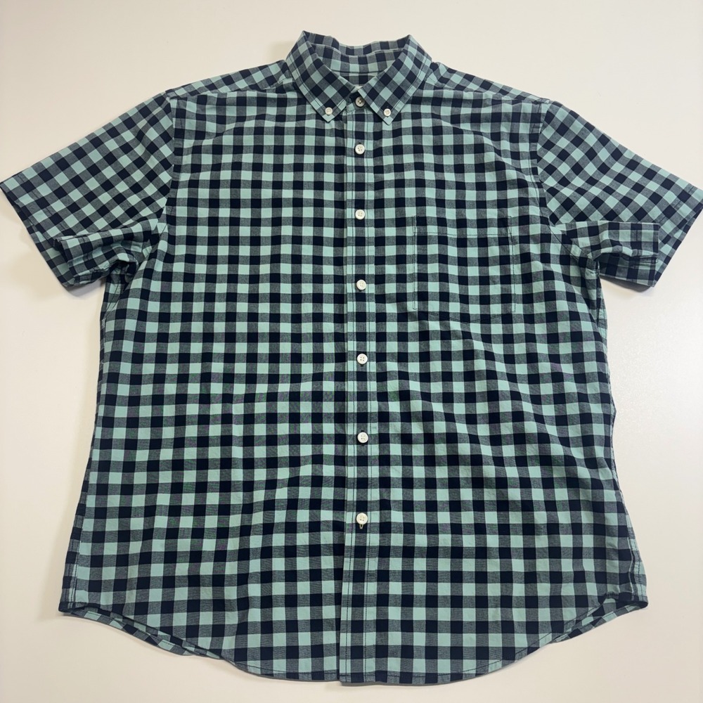 Goodfellow & Co Mens Large Northrop Shirt Blue Gingham Check Short Sleeve